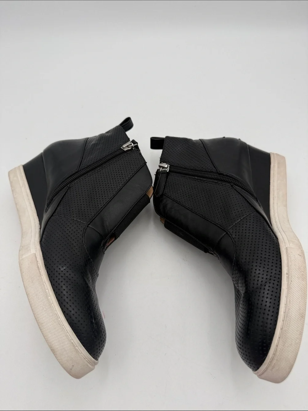 Paolo Black Perforated Leather Wedge Sneakers women 9.5M casual office Y2K retro